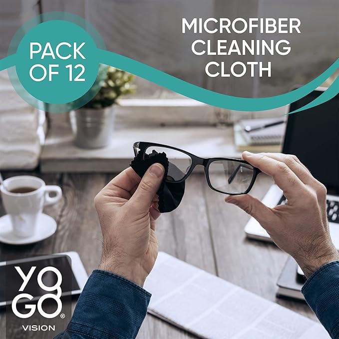 Microfiber Cleaning Cloth 12-Pack Individualy Packed (6"x 7") Glasses Cleaning Cloths for Eyeglasses Phone Computer Screen Laptop Camera Lenses (12 Black)