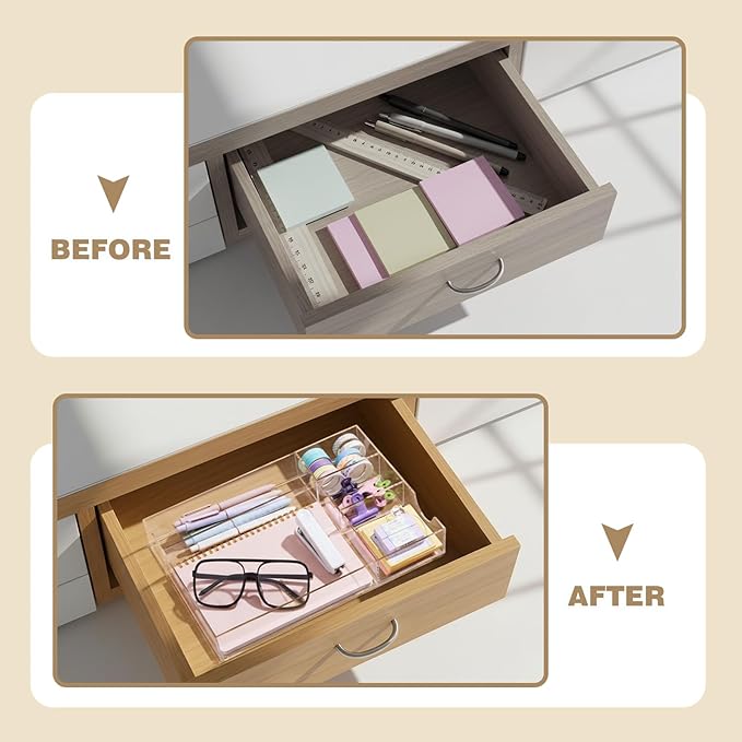 Acrylic Desk Drawer Organizer 12.2 x 8.27 x 1.77 Inch Storage Tray Organizer