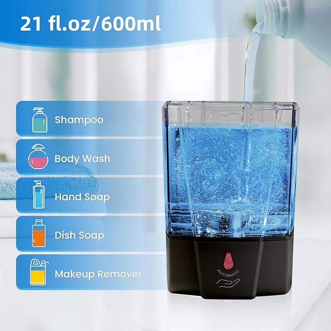 SVAVO Automatic Soap Dispenser Wall Mount 600ml/21fl.oz, Hand Soap Dispenser Touchless Electric Sensor Pump Battery Operated for Office Home Kitchen Bathroom Hotel Restaurant Commercial