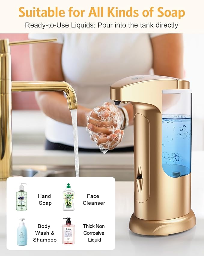2 Pack Automatic Soap Dispenser, 370ml Touchless Automatic Liquid Soap Dispenser, Battery Operated Hand & Dish Soap Dispenser with Infrared Sensor, 3 Dispensing Levels, for Kitchen Bathroom