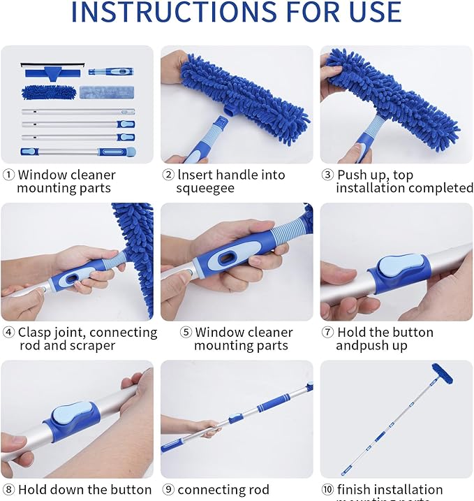 LOMIDA Professional Window Squeegee Kit - 62" Lightweight Aluminum Pole