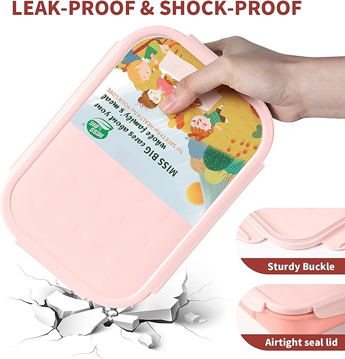 MISS BIG® Bento Box for Kids,Bento Box & Lunch Box,Leakproof, No BPAs/Chemical Dyes,M/W, D/W & Fridge Safe,1150ml Large Lunch Box for School, Picnic