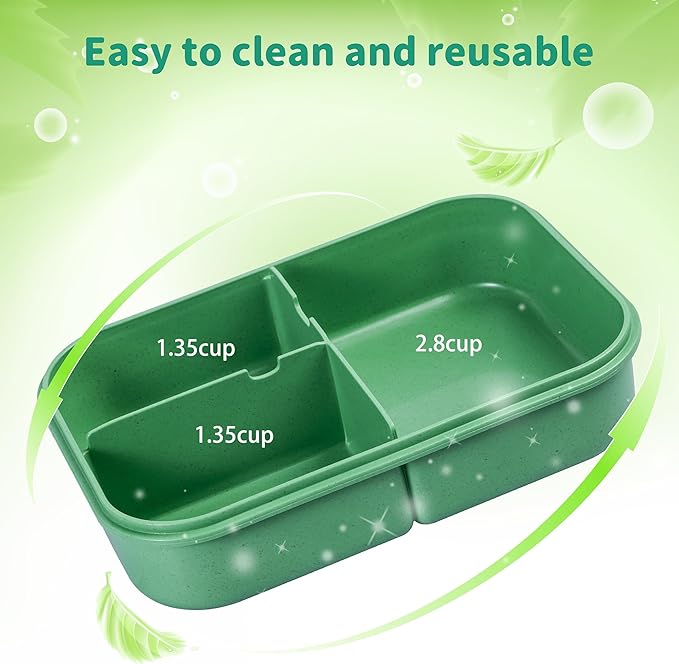 Itopor Wheat Straw Bento Box Adult Leak-Proof Lunch Box with Fork, 3-Compartment Lunch Containers for Adults & Teens, BPA-Free
