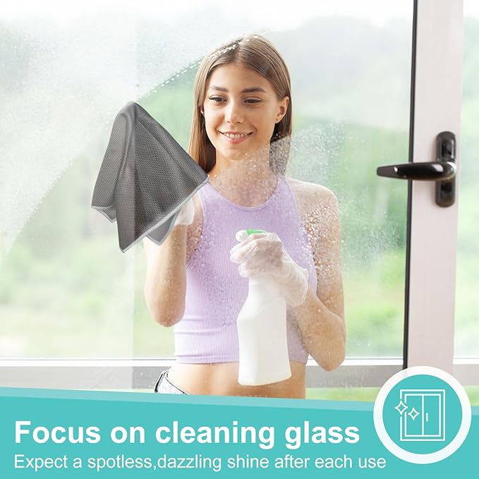 KinHwa Microfiber Glass Cleaning ClothsWindow Cleaning Cloth Lint free Scratch Free Polishing Cloths for Dishes Eyeglasses Car Stainless Steel Appliances Mirrors Screens 16In x 16In Gray 8Pack