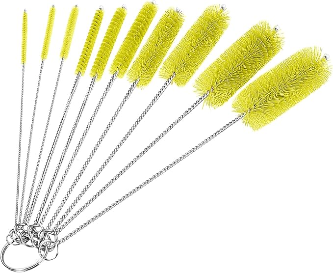 CiaraQ Bottle Cleaning Brushes, 8 Inch Nylon Tube Brush Set, Cleaner for Narrow Neck Bottles Cups with Hook, Set of 10pcs.