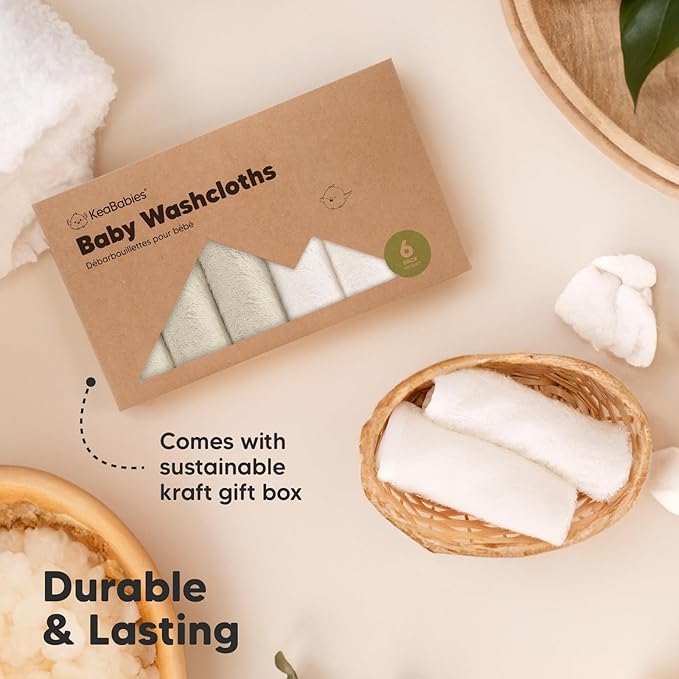 6-Pack Baby Washcloths – Soft Absorbent Viscose from Bamboo Washcloths for Face, Body, Baby Towels for Newborn, Kids, Toddlers, Infant,Gentle on Sensitive Skin,10x10 Reusable Face Towels(White/Stone)