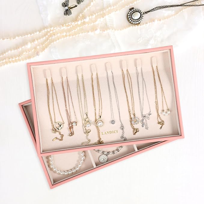 Stackable Jewelry Organizer Trays 4 Set, Pink