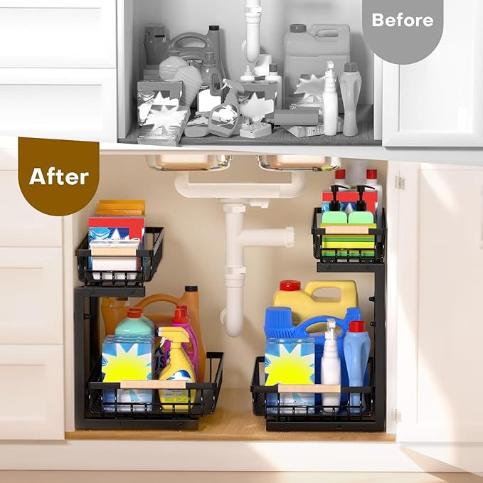 Under Sink Organizer, Heavy-Duty & Rust-Resistant Carbon Steel Metal