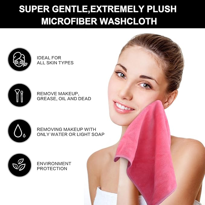 SINLAND Microfiber Facial Cloths Fast Drying Washcloth 12inch x 12inch Absorbent Face Wash Cloth Soft Makeup Remover Cloths Dark Pink 1 Count (Pack of 10)
