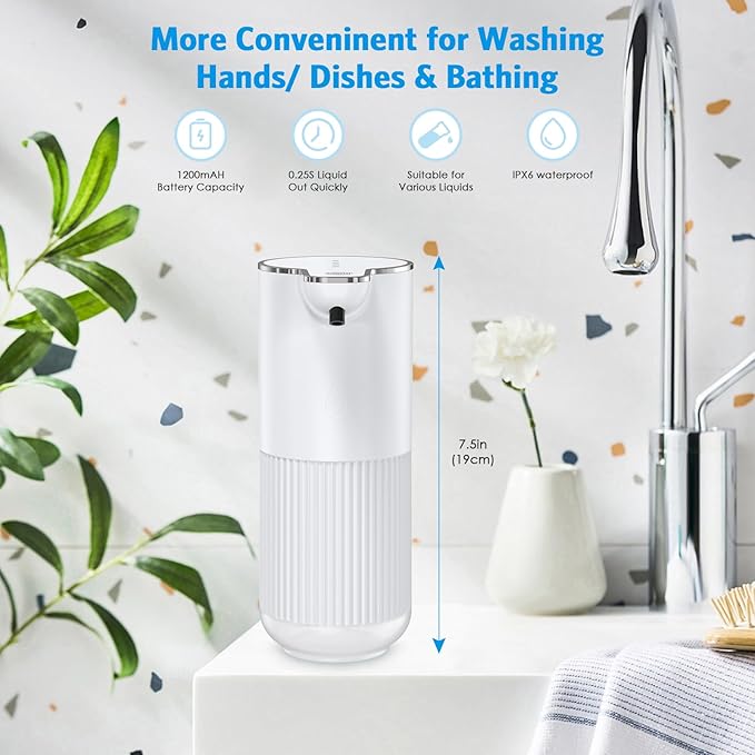 Upgraded 12oz Automatic Soap Dispenser, Hand Soap Dispenser IPX6 Waterproof, USB Rechargeable, 4 Levels Adjustable Automatic Liquid Shower for Kitchen Bathroom