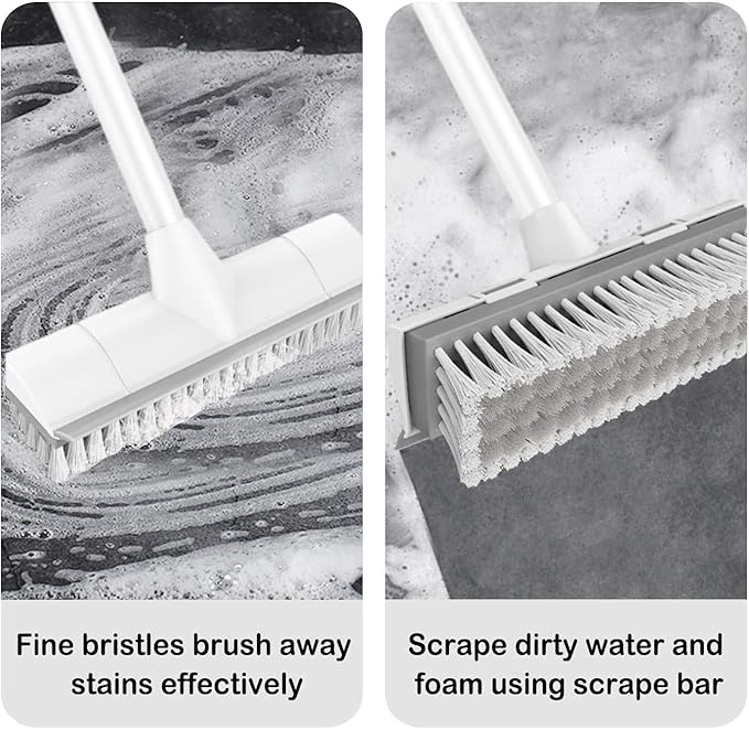BOOMJOY 2 Pack Floor Scrub Brush with Long Handle, 2 in 1 Scrape and Brush, for Cleaning Deck, Tile, Grout, Kitchen, Patio, Garages