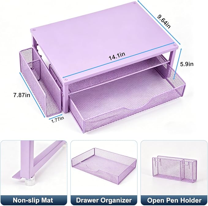 Spacrea Desk Organizer and Accessories, Computer Monitor Stand Riser with Drawer and 1 Open Pen Holder, Printer & Laptop Stand