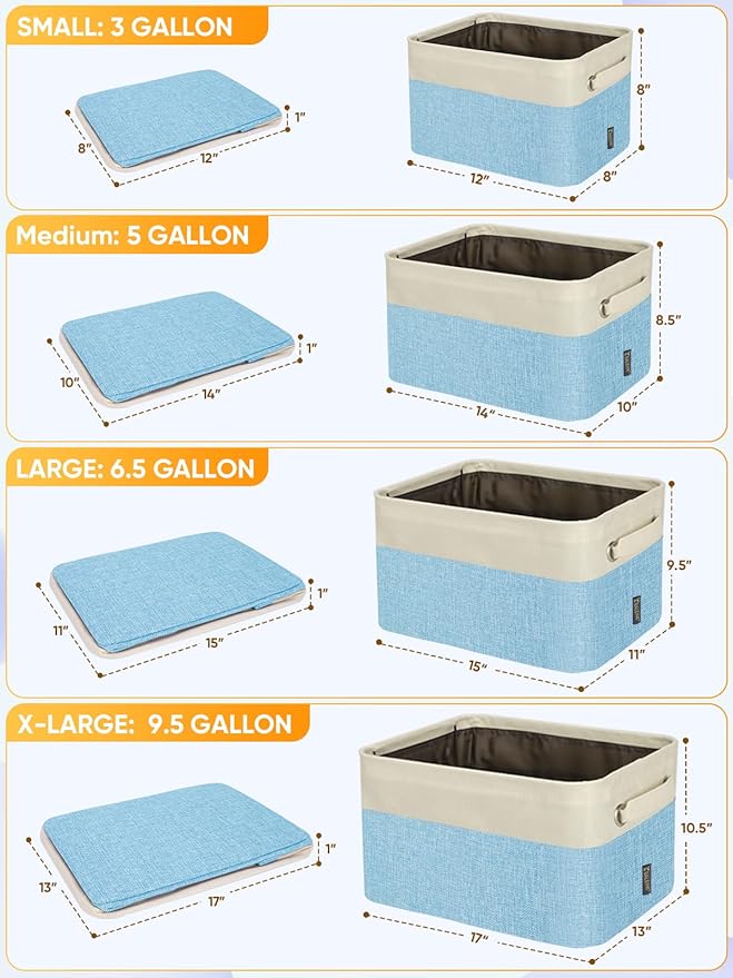 2 Pack Fabric Closet Storage Bins for Shelves, Skyblue, 14''x10''x8.5''