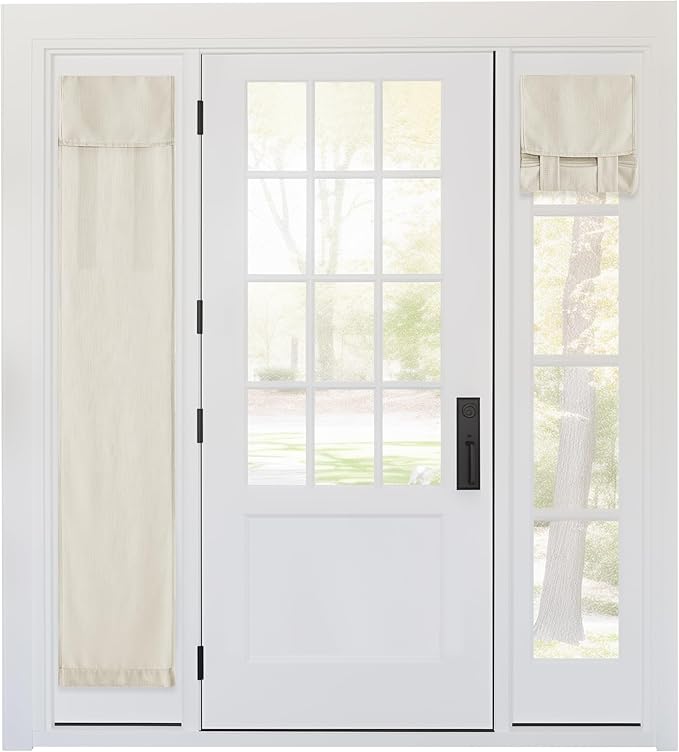 RYB HOME Faux Linen Side Door Curtain - Privacy Window Curtains for Patio French Door Front Door Sidelight Curtain Tie up Shade, 1 Piece