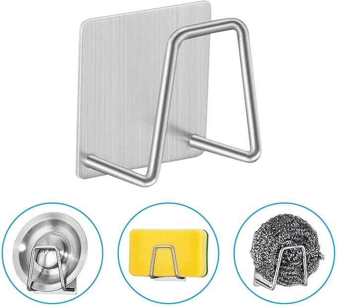 Rustproof Stainless Steel Sponge Holder for Kitchen Sink – Large Sink Caddy Organizer with Rotating Drain Spout & High Brush Holder – No-Drip Kitchen Sink Organizer for Soap Dispenser.