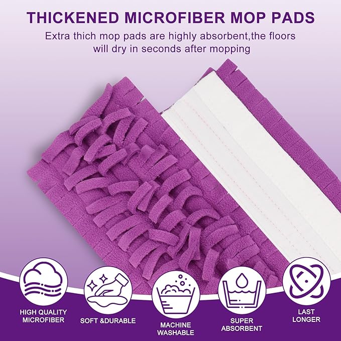 6 Pack Mop Refill Pads for PowerMop Multi-Surface and Wood Mop Pads Refill, Washable & Reusable Microfiber Spray Cleaning (Purple)