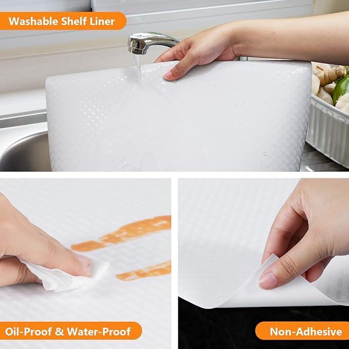 White Shelf Liner Kitchen Cabinet Liners Refrigerator Liners Waterproof & Oil-Proof Cupboard Liner Drawer Mats EVA Material Non Adhesive Fridge Liners 23.6 x 157.4 Inch