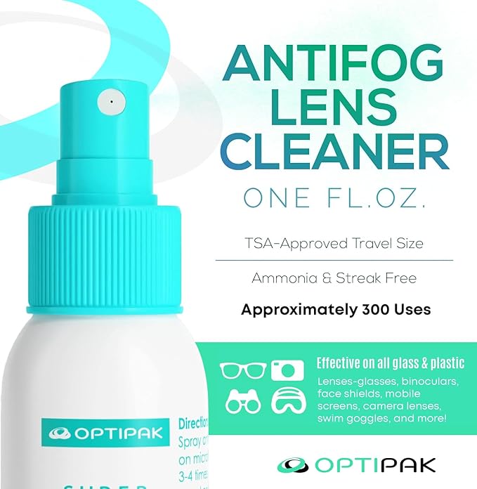 Anti Fog Lens Cleaner Spray Kit | (2x) 1oz Anti Fog Glasses Cleaner Bottles + (1x) Multipurpose Pouch + (5x) Microfiber Cloths for Eyeglasses, Mirror
