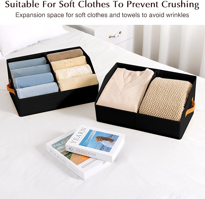 Homsorout Closet Organizers and Storage Bins - 6 Pack Collapsible Divided Trapezoidal Cube Storage Bins Baskets with Orange Handle for Organizing Clothes Blankets, Toys, Books, Towels(Black)