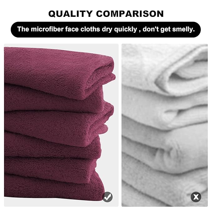 MOONQUEEN Microfiber Facial Cloths Fast Drying Washcloth 12 Pack - Premium Soft Makeup Remover Cloths - Burgundy