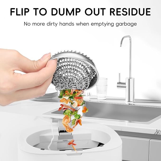 wokdada Kitchen Sink Strainer (1-Set Silver): with Adapter, Flexible Insert Chain Mesh Screen. 304 Stainless Steel, Clog-Free Catcher for Universal Sizes (Garbage Disposal)
