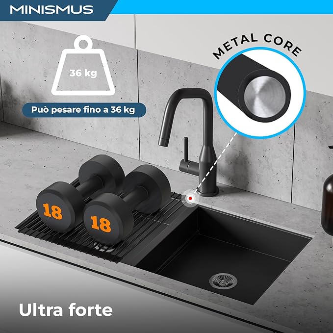 Minismus Over Sink Drying Rack - 13x17 Inches, Black, Roll Up Dish Drying Rack for Kitchen Sink