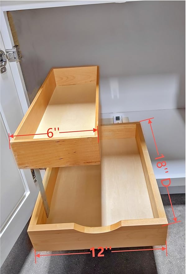 2-Tier Pull Out Drawer Organizer, Sliding Shelf Storage for Kitchen, Bathroom, Under Sink Cabinet (12" Width)