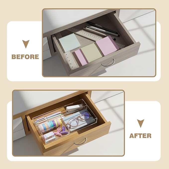 Acrylic Desk Drawer Organizer 11 x 6.1 x 1.38 Inch Storage Tray Organizer