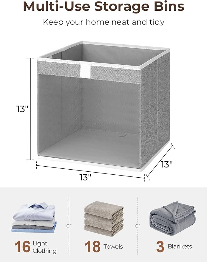StorageWorks 13x13 Storage Cubes, Closet Storage Bins with Clear Window, Large Fabric Organizer for Clothes, Collapsible Storage Baskets with Handles