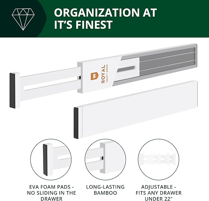 Bamboo Drawer Dividers Organizers, Adjustable Drawer Separator Splitters, White