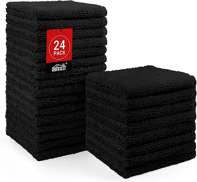 HOMEXCEL Black Washcloths 24 Pack, Highly Absorbent and Soft Microfiber Face Towel, Makeup Remover Towels, Multi-Purpose Wash Cloths for Bathroom, Hotel, Spa, Gym, and Kitchen, 12x12 Inch