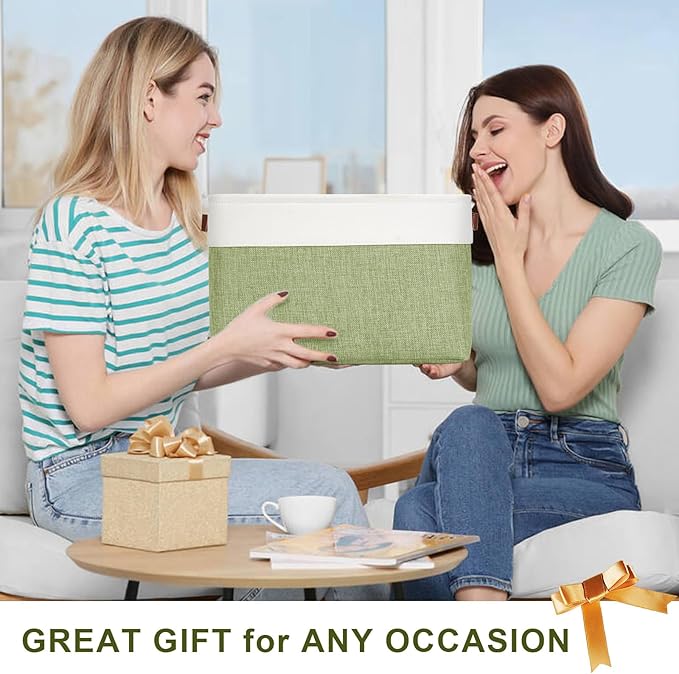 Storage Bins Large Fabric Storage Baskets for Shelves 3 Pack, Green&White
