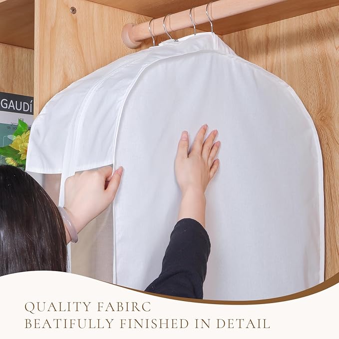 Premium Cotton Garment Bags for Hanging Clothes, 4 Pack