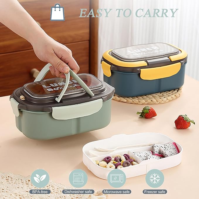 1400ML/47OZ Adult Bento Box, Leak-proof 3 Layers with Handle Portable Lunch Container, Lunch Box for Men and Women, BPA-Free, Microwave/Dishwasher/Freezer Safe, Reusable Snack Container (Pink)