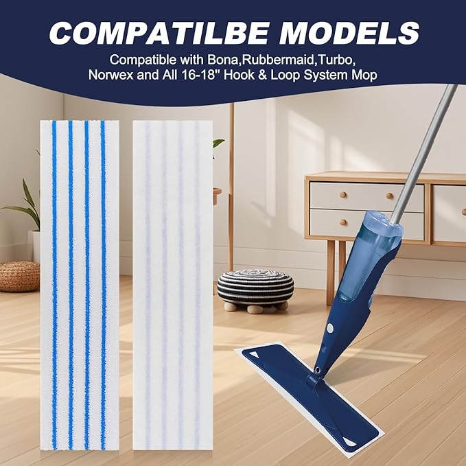 40 Pack Microfiber Disposable Mop Pads for Rubbermaid Quick Connect System Mop - Wet Dry Cleaning Replacement Mopping Pad for Bona,Turbo,Norwex and All 16 17 18'' Flat System Mop
