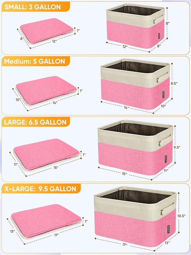 4 Pack Fabric Closet Storage Bins for Shelves, Pink, 14''x10''x8.5'