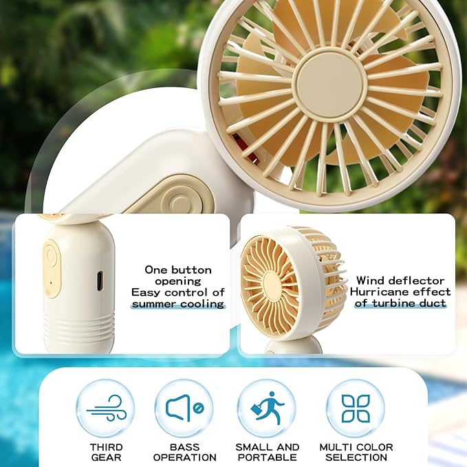 Rossesay 6 Pcs Mini Portable Fan Bulk Cute Handheld Lightweight Small Little Personal Hand Eyelash Fan 3 Speeds USB Rechargeable for Women Men Indoor Outdoor Makeup Travel (Beige)