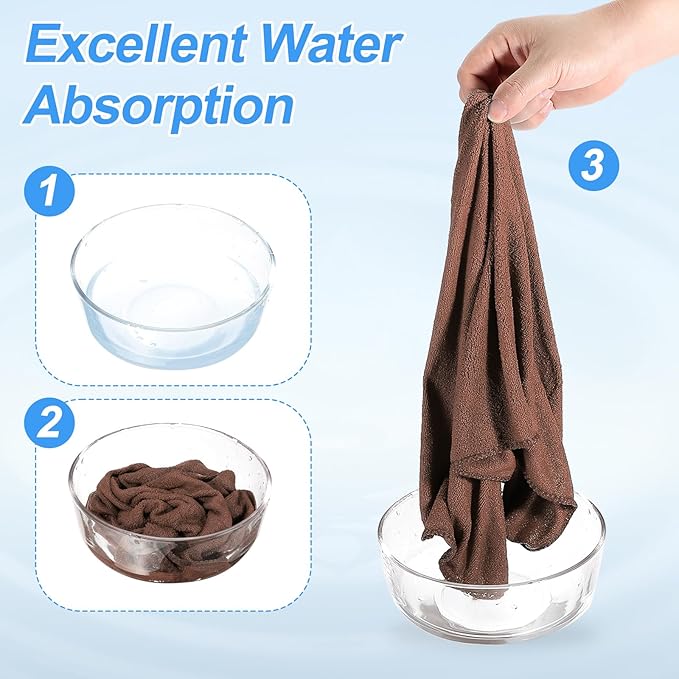 HARFINGTON 2 Pack Microfiber Cleaning Cloth, 28" x 12" Multi-Functional Cleaning Towels Reusable Absorbent Rags for Car Wash Kitchen Household Window Clean, Brown