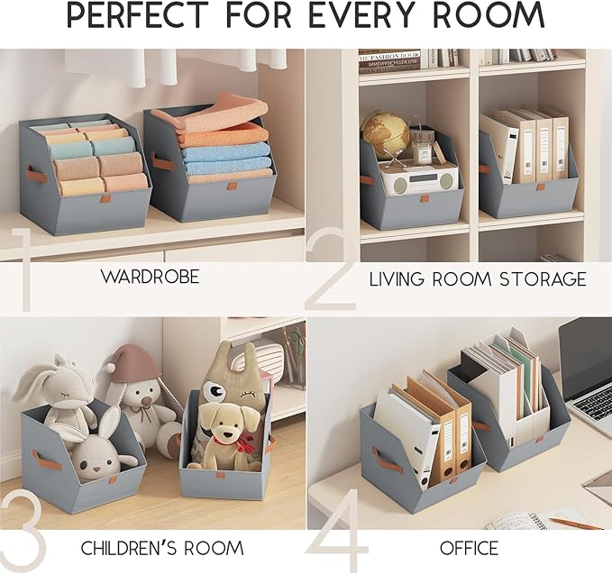 Homsorout Fabric Closet Storage Cubes - 4 Pack Square Storage Bins with Dual Handles for Clothes, Towels, Toys, Cube Storage Organizers for Bedroom