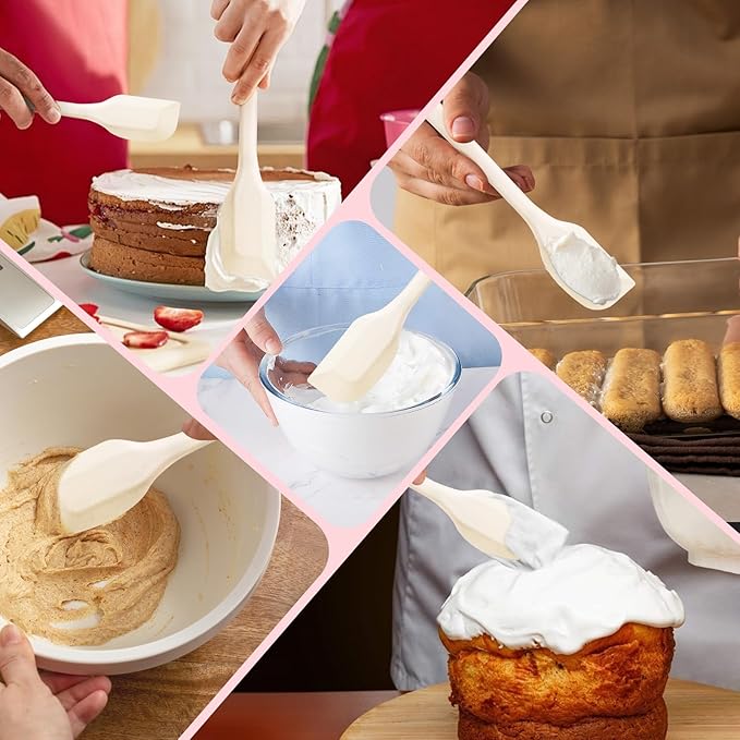 Cute Cat Paw Silicone Spatula Set - High Heat Resistant Rubber Scraper for Baking & Cooking, BPA-Free Non-Stick Kitchen Utensils, Adorable Cat Lover Gifts(2 Pack, 8.5" & 11" Mix, Cream)