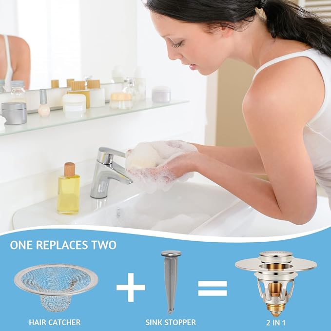 QYHNYJF Bathroom Sink Stoppers Brushed Nickel – Pop Up Drain Stopper & Strainer