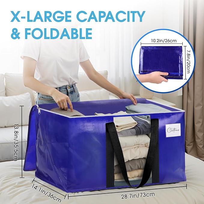 4 Pack Moving Bags with Clear Window, Blue,24 Gallon