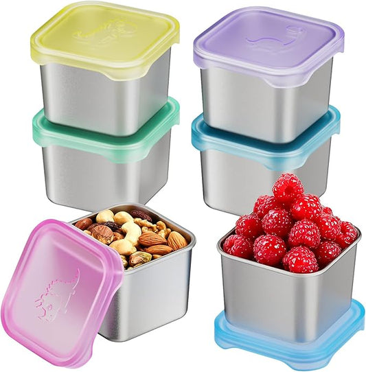 Tanjiae 6-Pack Small (6 oz) Stainless Steel Snack Containers for Kids, Easy-Open Toddler Snack Containers with Lids