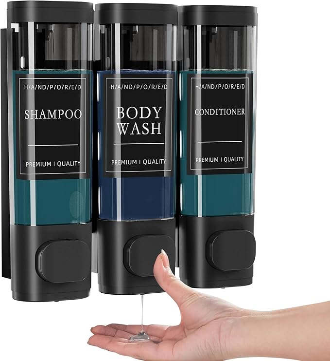 Shampoo and Conditioner Dispenser, Shower Soap Dispenser Wall Mounted, Refillable Shampoo and Conditioner Bottles for Bathroom Hotel Large Capacity(Black)