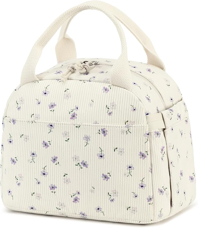 Bluboon Corduroy Lunch Bag - Large, Reusable Insulated Tote for Work/Picnic