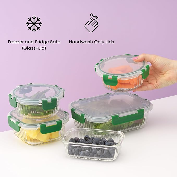 JoyJolt 24pc Borosilicate Glass Storage Containers with Lids | 12 Airtight/Freezer Safe Food Storage Containers for Pantry and Kitchen | Meal Prep Container for Lunch | Glass Tupperware Set