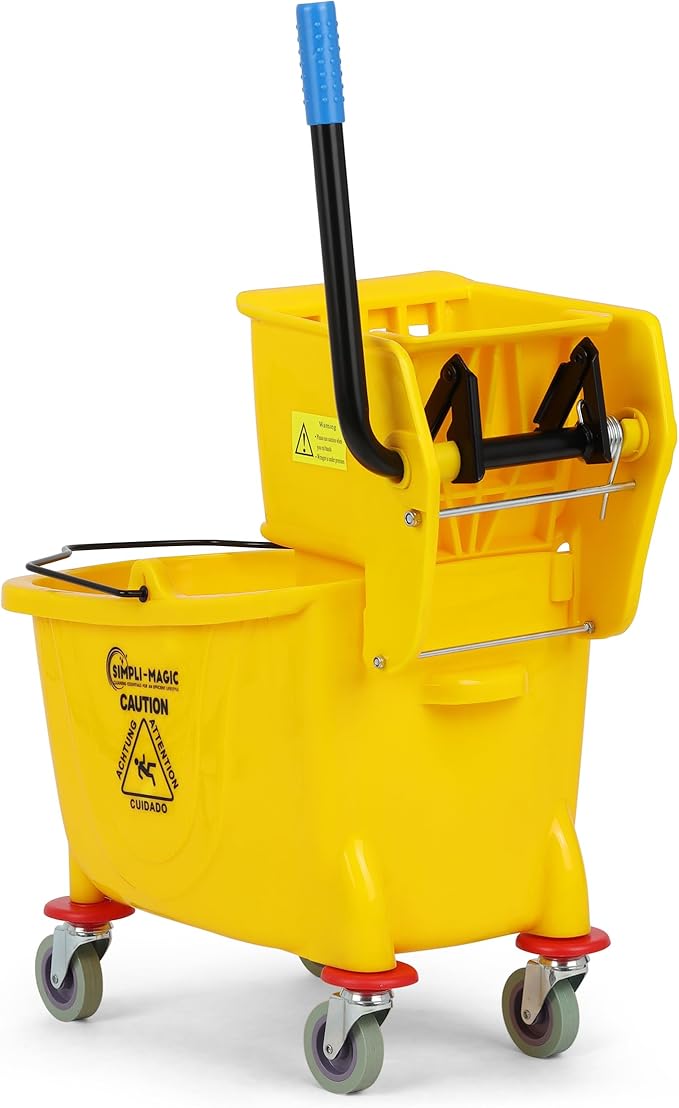 Simpli-Magic 79358 Commercial Mop Bucket with Side Press Wringer, 26 Quart, 14.75"L x 12.95"W x 19.95"H, Yellow