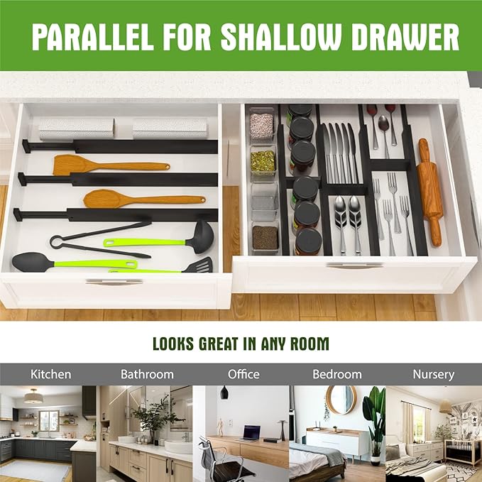 ANTOWIN 10pack Bamboo Drawer Dividers, Expandable Drawer Separators Splitter, 17-22 inches Adjustable Spring-loaded Organizer for Large Utensil, Clothes, Tools Drawers(Black)