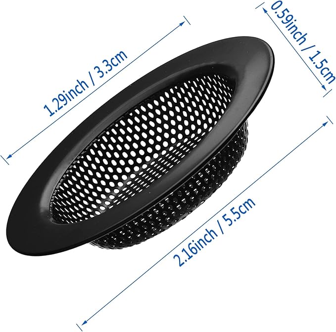 2 Pcs Black Stainless Steel Mesh Sink Drain Strainer, 2.16" Top/1.29" Kitchen Filter Trap Basket