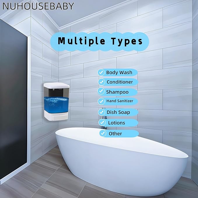 Manual Soap Dispenser Kitchen Bathroom Wall Mounted Hand Dispensers Commercial for Liquid Containers Shampoo Gel Chamber Plastic - (33.8 oz) 1000ml